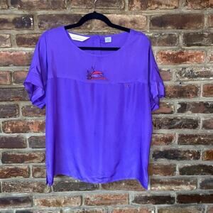 Compositions Purple Embroidered Short Sleeve Blouse Women's Size 12